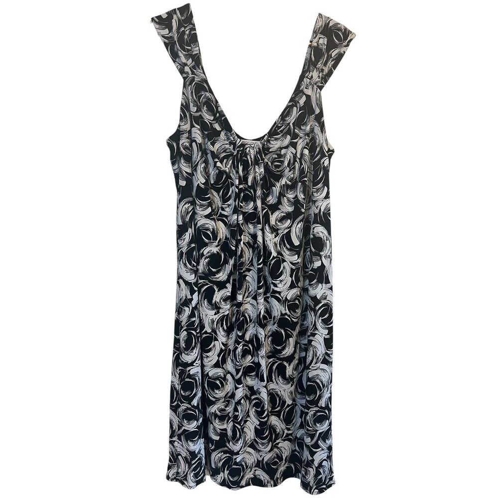 Y2K Midi Dress Stretch Classic 16W Black White Maggy London Sleveless Abstract